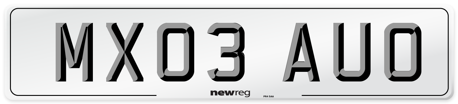 MX03 AUO Number Plate from New Reg